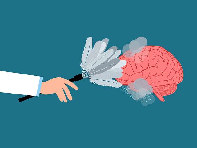 illustration d'un bras humain qui époussette un cerveau avec un plumeau
