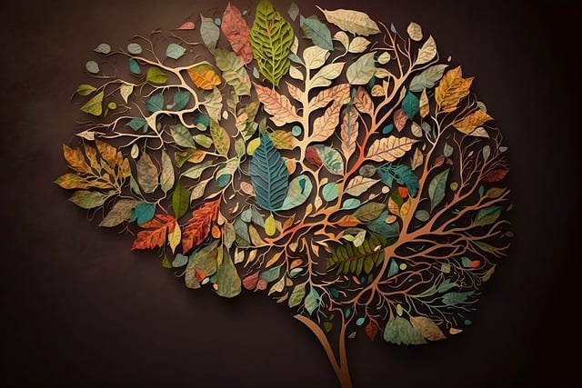 un cerveau en forme d'arbre avec des feuilles de toutes les couleurs